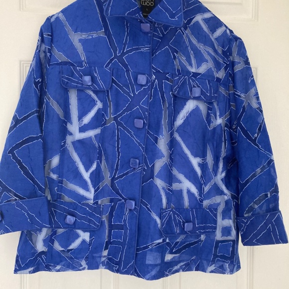 Women jacket for spring and summer, size L ( fit M) , medium blue, partly sheer - Picture 3 of 4